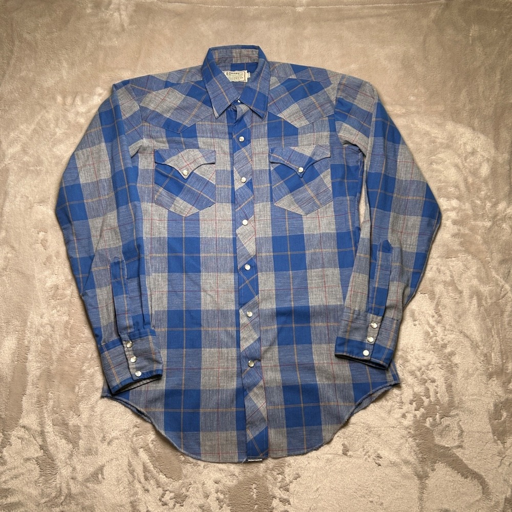 Vtg 60s H Bar‎ C California Ranchwear Pearl Snap Shirt Mens 15 Plaid Western USA